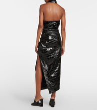 Alaia Asymmetric croc-effect midi dress