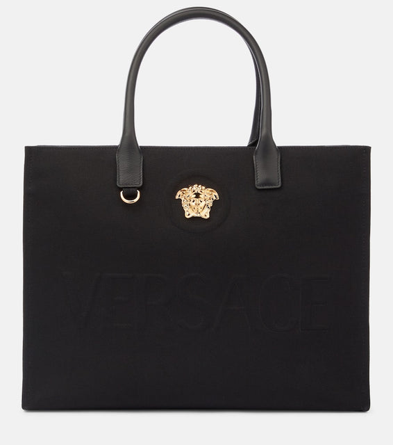 Versace La Medusa cotton canvas tote bag. Shop Versace Tote Bags for women now.