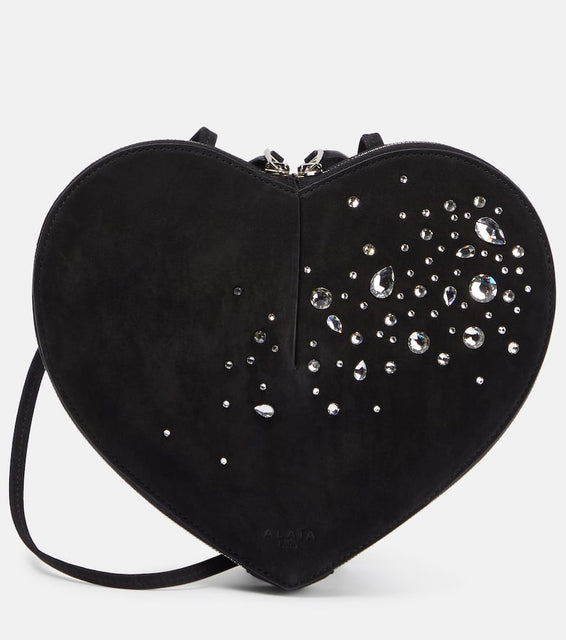 Alaia Le C√Ö¬ìur embellished suede shoulder bag. Shop Alaia Shoulder Bags for women now.