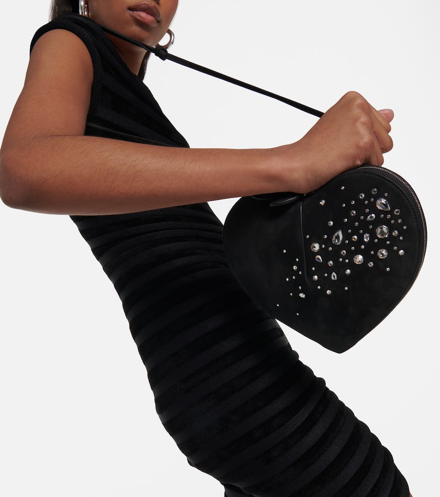 Alaia Le C√Ö¬ìur embellished suede shoulder bag