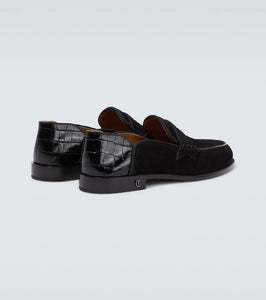 Christian Louboutin Penny No Back suede and croc-effect loafers