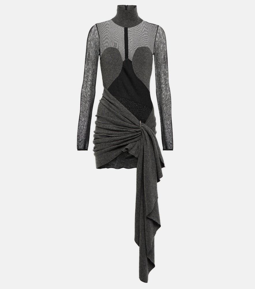 Alaia Mesh and wool draped minidress. Alaia 网纱羊毛垂褶迷你连衣裙