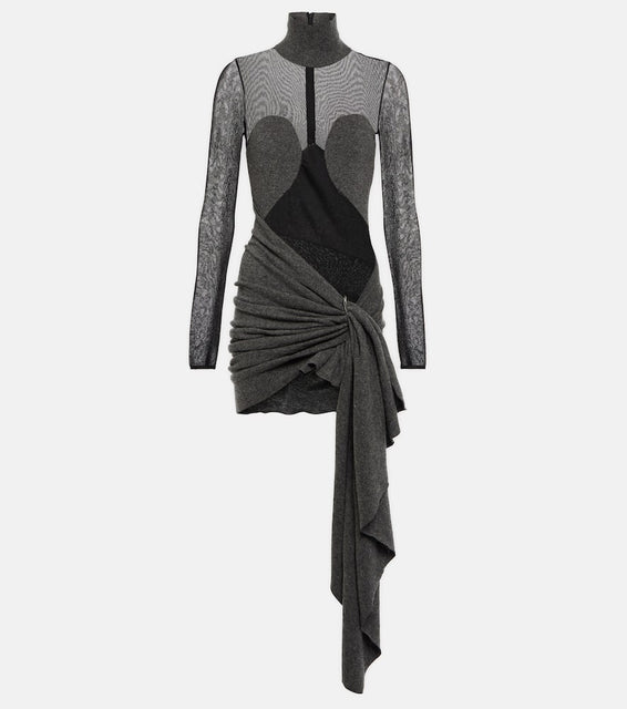 Alaia Mesh and wool draped minidress