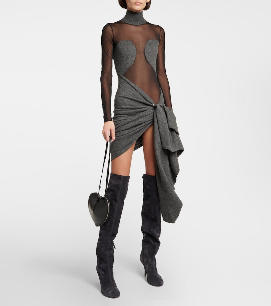 Alaia Mesh and wool draped minidress