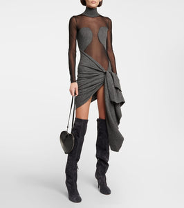 Alaia Mesh and wool draped minidress