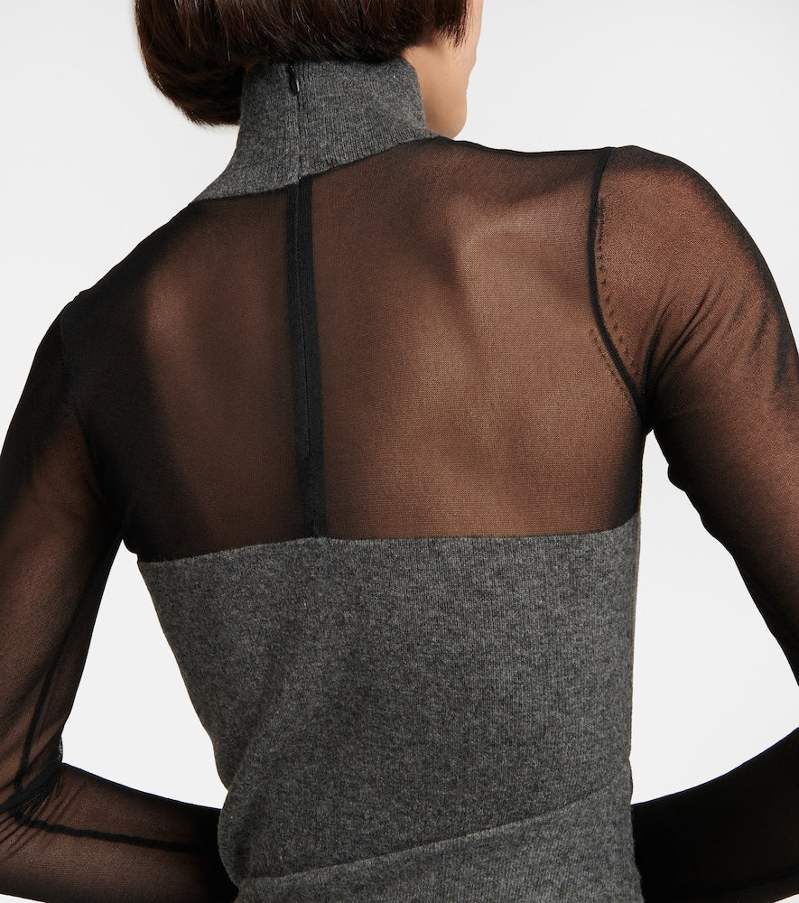 Alaia Mesh and wool draped minidress