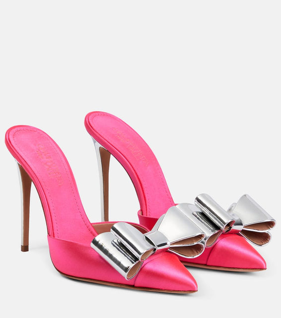 Giambattista Valli Pop-Bow embellished satin mules