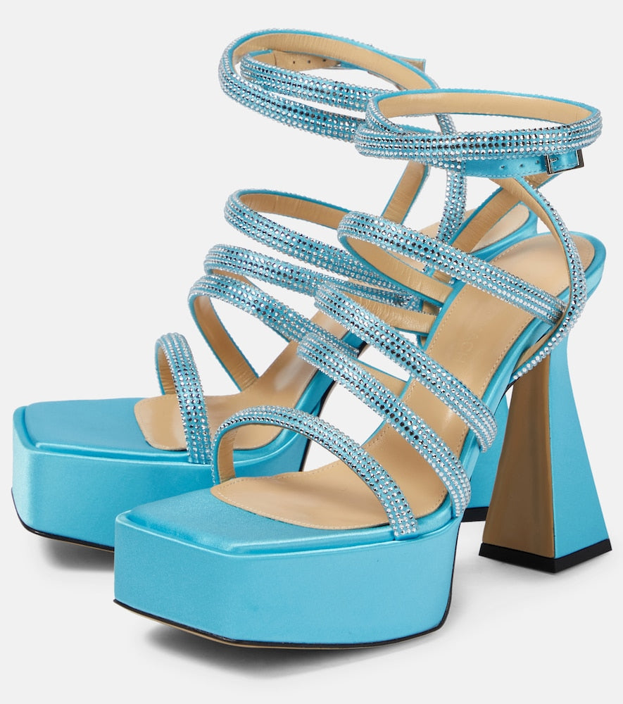 Mach & Mach Sydney embellished satin platform sandals