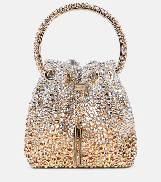 Jimmy Choo Bon Bon embellished bucket bag. Shop Jimmy Choo Top-Handle Bags for women now.