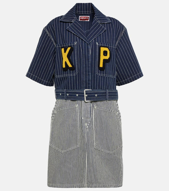 Kenzo Belted striped denim minidress