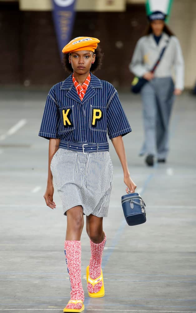 Kenzo Belted striped denim minidress