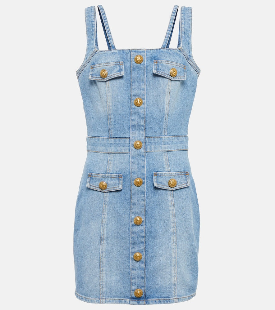 Balmain Embellished denim minidress