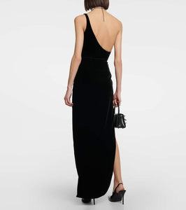 Alessandra Rich One-shoulder velvet maxi dress