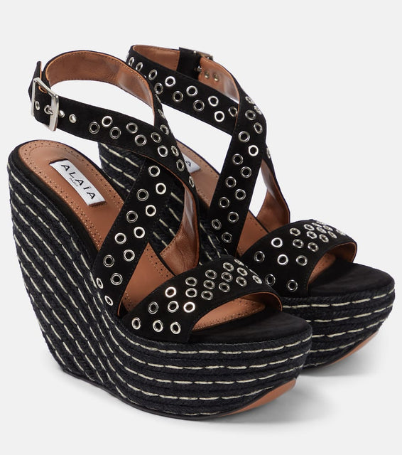 Alaia Embellished suede wedge sandals