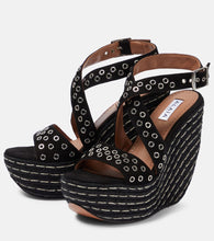 Alaia Embellished suede wedge sandals