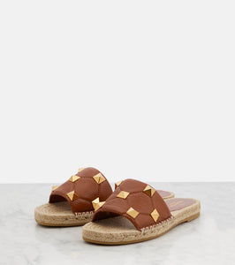 Valentino Garavani Roman Stud leather and raffia slides