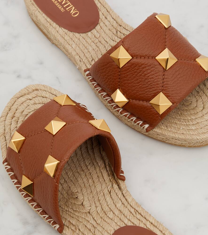 Valentino Garavani Roman Stud leather and raffia slides