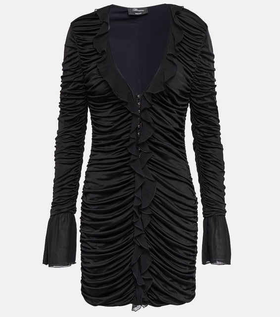 Blumarine Deep V-neck ruched minidress