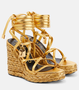 Tom Ford Padlock leather wedge sandals