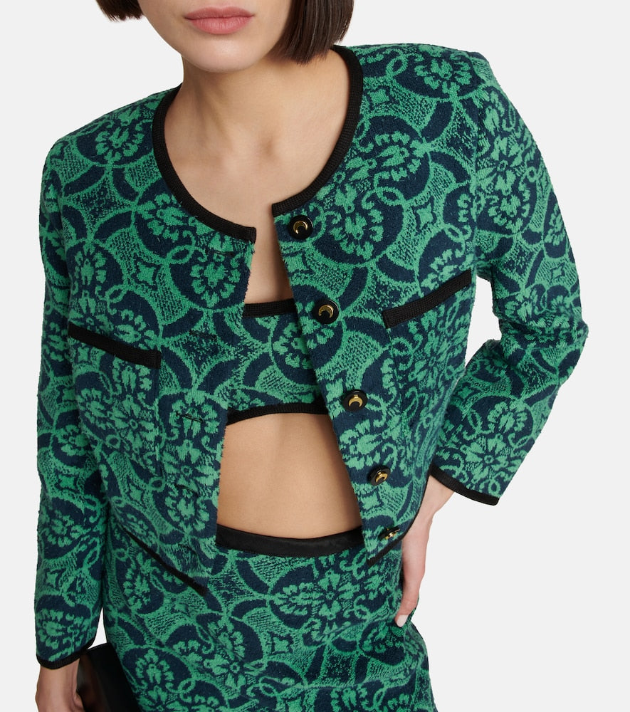 Marine Serre Jacquard cropped cotton jacket