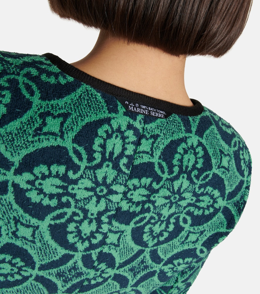 Marine Serre Jacquard cropped cotton jacket