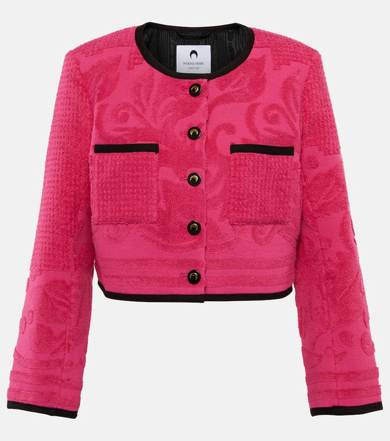 Marine Serre Jacquard cropped cotton jacket