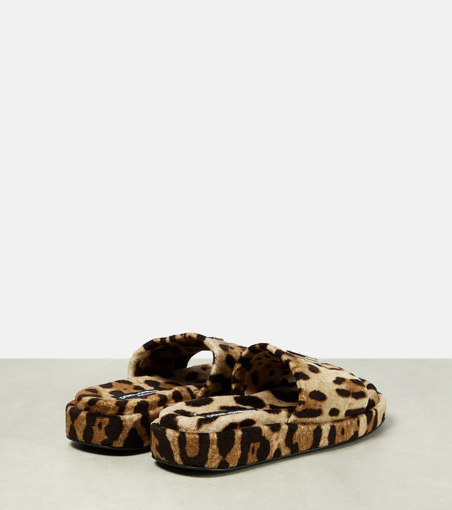 Dolce&Gabbana Logo leopard-print terrycloth slides