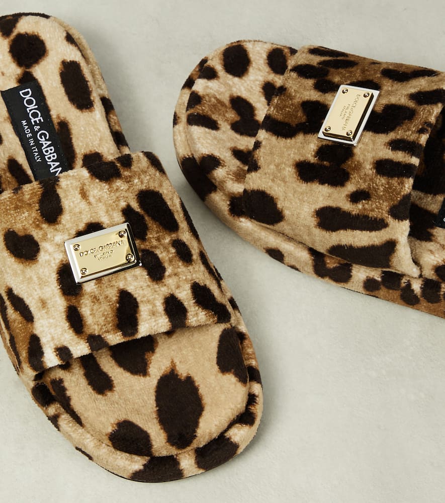 Dolce&Gabbana Logo leopard-print terrycloth slides
