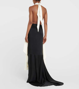 Victoria Beckham Cutout halterneck satin and crêpe gown
