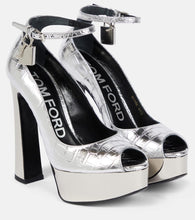 Tom Ford Metallic leather platform peep-toe pumps