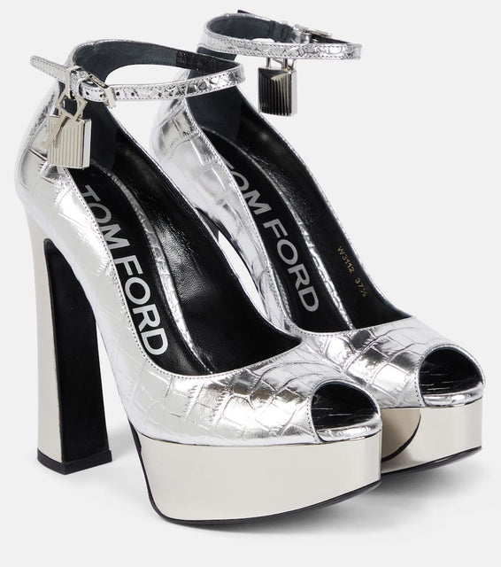 Tom Ford Metallic leather platform peep-toe pumps