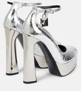 Tom Ford Metallic leather platform peep-toe pumps