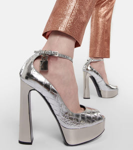 Tom Ford Metallic leather platform peep-toe pumps