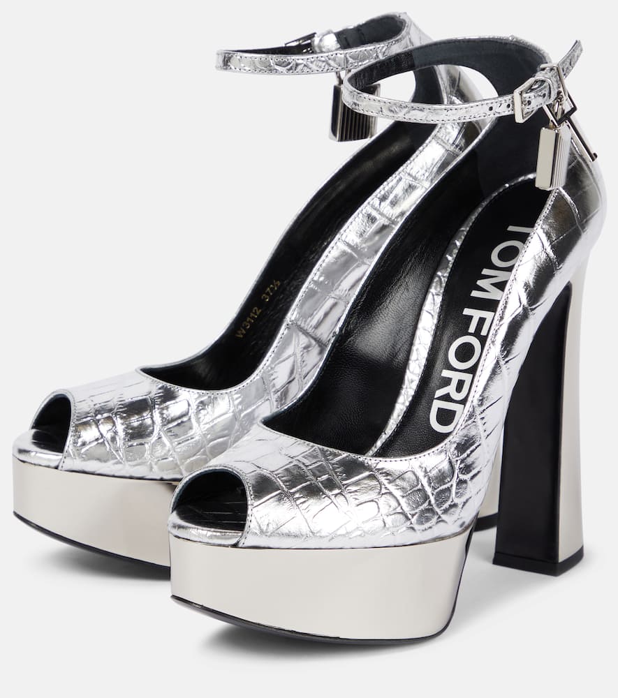 Tom Ford Metallic leather platform peep-toe pumps
