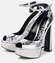 Tom Ford Metallic leather platform peep-toe pumps