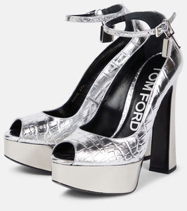Tom Ford Metallic leather platform peep-toe pumps