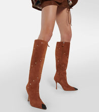 Alessandra Rich Embellished suede knee-high boots