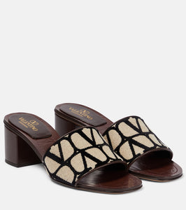 Valentino Garavani Toile Iconographe leather-trimmed mules