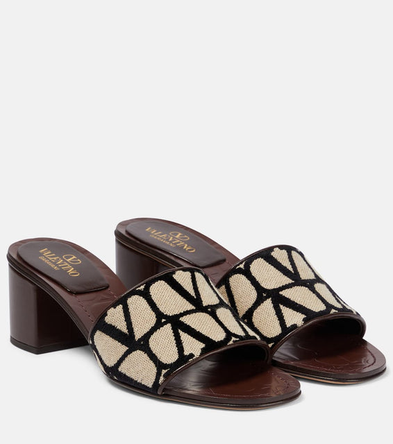 Valentino Garavani Toile Iconographe leather-trimmed mules