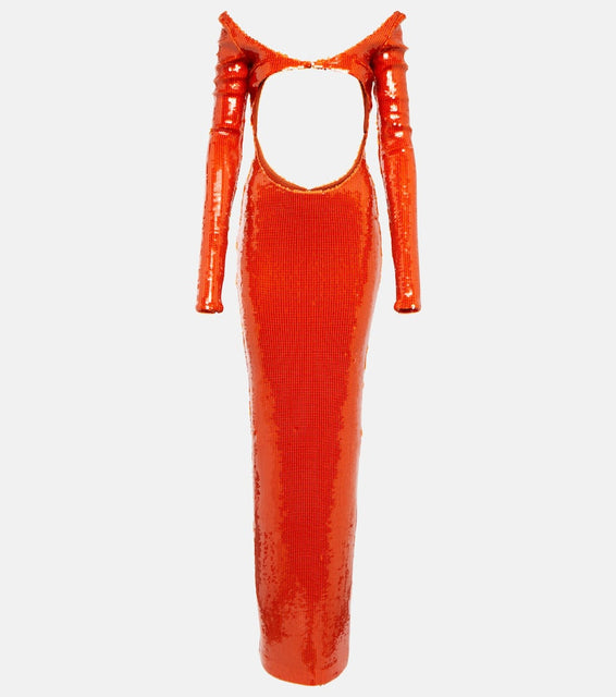 LaQuan Smith Sequined cutout off-shoulder gown