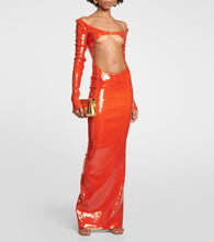 LaQuan Smith Sequined cutout off-shoulder gown