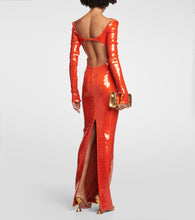 LaQuan Smith Sequined cutout off-shoulder gown