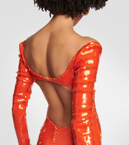 LaQuan Smith Sequined cutout off-shoulder gown
