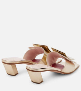 Roger Vivier Love Metal Buckle metallic leather mules