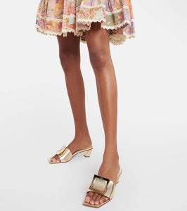 Roger Vivier Love Metal Buckle metallic leather mules