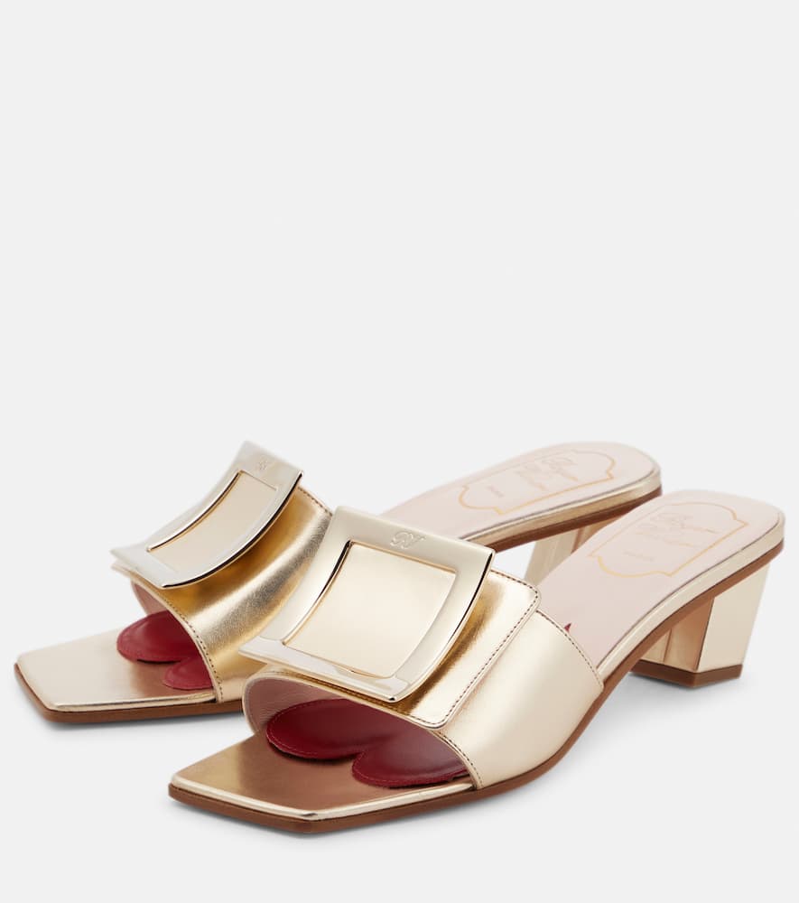 Roger Vivier Love Metal Buckle metallic leather mules