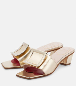 Roger Vivier Love Metal Buckle metallic leather mules
