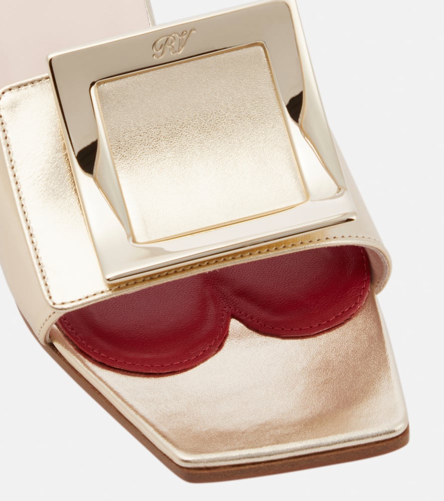 Roger Vivier Love Metal Buckle metallic leather mules