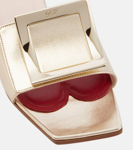 Roger Vivier Love Metal Buckle metallic leather mules