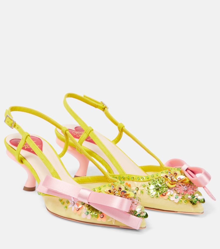 Roger Vivier Virgule embellished satin slingback pumps - Roger Vivier Virgule 缎面缀饰露跟高跟鞋